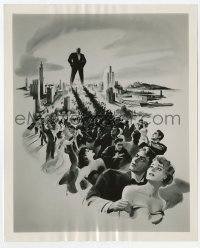 3y1317 CITIZEN KANE 8.25x10 still 1941 wonderful publicity art of giant Orson Welles by Widhoff!