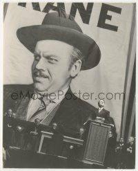 3y1321 CITIZEN KANE 7x9 key book still 1941 classic image of Orson Welles at rally with giant poster!