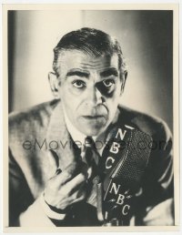 3y1419 LIGHTS OUT 7x9 radio publicity still 1938 Boris Karloff speaking into NBC microphone!