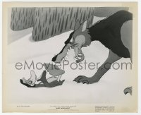 3y1427 MAKE MINE MUSIC 8.25x10 still 1946 wolf snarls at duck playing dead in the snow, Disney!