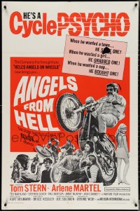 3y0744 ANGELS FROM HELL 1sh 1968 AIP, image of motorcycle-psycho biker, he's a cycle psycho!