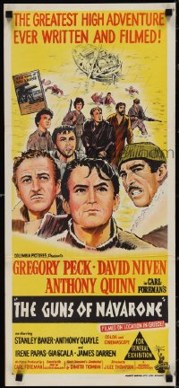 3y0394 GUNS OF NAVARONE Aust daybill 1962 Gregory Peck, David Niven & Anthony Quinn, very rare!