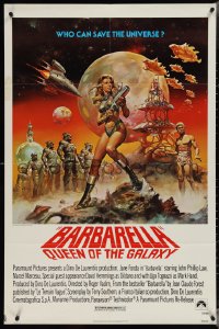 3y0752 BARBARELLA 1sh R1977 Vadim, best art of Queen of the Galaxy Jane Fonda by Boris Vallejo!