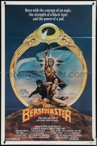 3y0756 BEASTMASTER 1sh 1982 Taylor art of bare-chested Marc Singer & sexy Tanya Roberts!