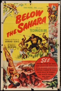 3y0759 BELOW THE SAHARA 1sh 1953 great giant ape image vs. tribesmen artwork!