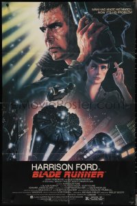 3y0770 BLADE RUNNER studio style 1sh 1982 Ridley Scott sci-fi classic, art of Harrison Ford by Alvin!