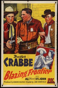 3y0771 BLAZING FRONTIER 1sh 1943 cool cowboy images of Buster Crabbe, Al 'Fuzzy' St. John!