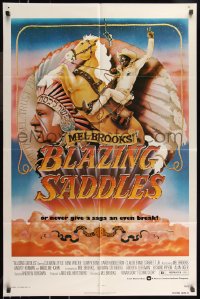 3y0772 BLAZING SADDLES 1sh 1974 art of Cleavon Little & Mel Brooks by Alvin & Goldschmidt!