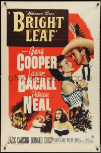 3y0782 BRIGHT LEAF 1sh 1950 great romantic close up of Gary Cooper & sexy Lauren Bacall!