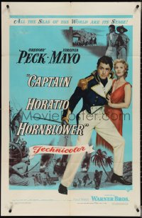 3y0787 CAPTAIN HORATIO HORNBLOWER 1sh 1951 Gregory Peck with sword & pretty Virginia Mayo!