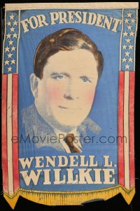 3y0024 WENDELL L. WILLKIE die-cut political campaign 12x18 silk banner 1940 United States President!