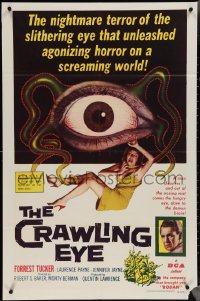 3y0802 CRAWLING EYE 1sh 1958 classic art of the slithering eyeball monster with female victim!