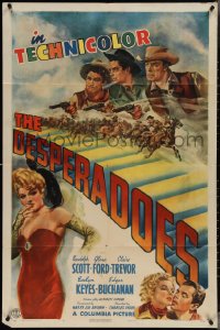 3y0814 DESPERADOES style B 1sh 1943 cowboy Randolph Scott, Glenn Ford, Trevor, Keyes, ultra rare!