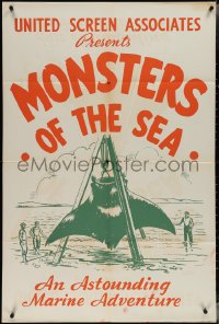 3y0816 DEVIL MONSTER 1sh R1930s Monsters of the Sea, cool artwork of giant manta ray!