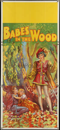 3y0149 BABES IN THE WOOD stage play English 3sh 1930s stone litho of female hero finding lost kids!