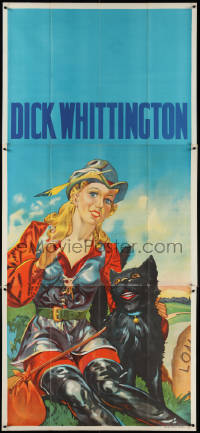 3y0156 DICK WHITTINGTON stage play English 3sh 1930s cool art of sexy female lead & smiling cat!