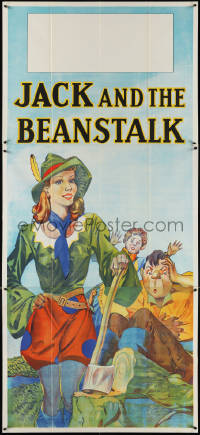 3y0168 JACK & THE BEANSTALK stage play English 3sh 1930s stone litho art of female Jack & axe!