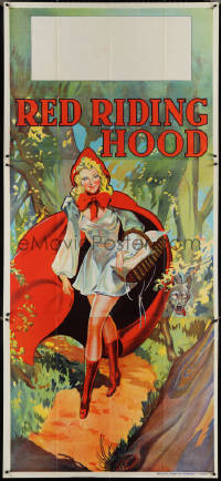 3y0178 RED RIDING HOOD stage play English 3sh 1930s stone litho of sexy Red w/wolf trailing behind!