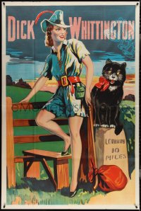 3y0197 DICK WHITTINGTON stage play English 40x60 1930s cool artwork of sexy female lead & cat!