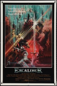 3y0836 EXCALIBUR int'l 1sh 1981 John Boorman directed, Nigel Terry, Williamson, gold credits design!