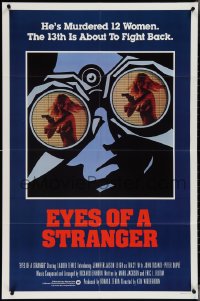 3y0838 EYES OF A STRANGER int'l 1sh 1981 really creepy art of dead girl in telephone booth with flowers!