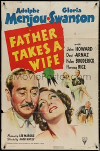 3y0840 FATHER TAKES A WIFE 1sh 1941 great close up art of Gloria Swanson & Adolphe Menjou!