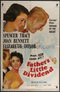 3y0841 FATHER'S LITTLE DIVIDEND 1sh 1951 art of Elizabeth Taylor, Spencer Tracy & Joan Bennett!