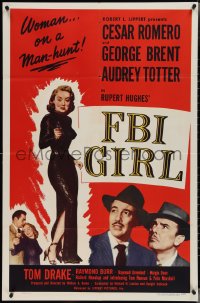 3y0842 FBI GIRL 1sh 1951 sexy full-length image of Audrey Totter with gun, a woman on a man-hunt!