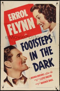 3y0847 FOOTSTEPS IN THE DARK 1sh 1941 amateur detective Errol Flynn & pretty Brenda Marshall!