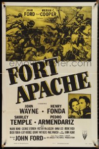 3y0849 FORT APACHE 1sh R1953 John Wayne, Henry Fonda, Shirley Temple, Victor McLaglen, plus cool art!