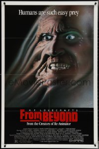 3y0853 FROM BEYOND 1sh 1986 H.P. Lovecraft, wild sci-fi horror image, humans are such easy prey!