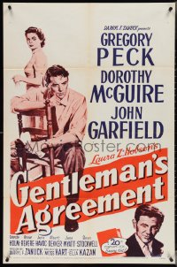 3y0862 GENTLEMAN'S AGREEMENT 1sh R1953 Elia Kazan, Gregory Peck, Dorothy McGuire, John Garfield