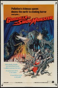 3y0871 GODZILLA VS. THE SMOG MONSTER 1sh 1972 Gojira tai Hedora, Toho Japanese sci-fi, cool art!