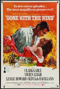 3y0873 GONE WITH THE WIND 1sh R1974 Howard Terpning art of Gable carrying Leigh over burning Atlanta!