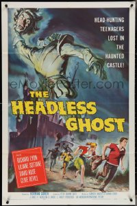 3y0884 HEADLESS GHOST 1sh 1959 head-hunting teens lost in the haunted castle, Reynold Brown art!