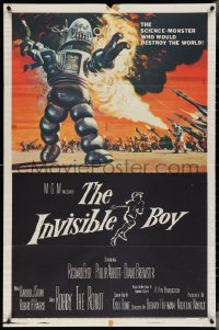 3y0908 INVISIBLE BOY 1sh 1957 Robby the Robot, who would destroy the world, Mort Kunstler art!