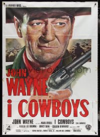 3y0097 COWBOYS Italian 1p 1972 different super close up art of big John Wayne with gun!