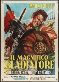 3y0106 MAGNIFICENT GLADIATOR Italian 1p 1965 cool art of Mark Forest as Il Magnifico Gladiatore!