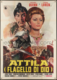 3y0086 ATTILA Italian 2p R1970s Casaro art of The Hun, Anthony Quinn & sexy Sophia Loren!