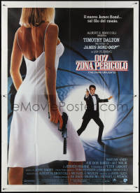 3y0091 LIVING DAYLIGHTS Italian 2p 1987 Dalton as James Bond 007 & sexy Maryam d'Abo w/gun!