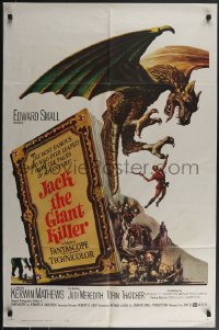 3y0914 JACK THE GIANT KILLER 1sh 1962 cool fantasy art of Kerwin Mathews battling dragon from book!