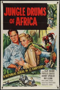 3y0922 JUNGLE DRUMS OF AFRICA 1sh 1952 Clayton Moore with gun & Phyllis Coates, Republic serial!