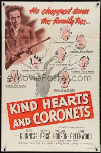 3y0927 KIND HEARTS & CORONETS 1sh 1950 Alec Guinness in Ealing classic black comedy, Dennis Price!