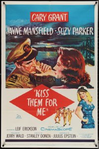 3y0930 KISS THEM FOR ME 1sh 1957 romantic art of Cary Grant & Suzy Parker + sexy Jayne Mansfield!