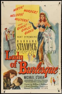 3y0932 LADY OF BURLESQUE 1sh 1943 art of sexy Barbara Stanwyck as Gypsy Rose Lee-like stripper!