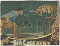 3y0576 BIG CAGE LC 1933 close up of Clyde Beatty face to face with snarling tiger, ultra rare!