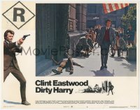 3y0598 DIRTY HARRY int'l LC #8 1971 Clint Eastwood walking on street with pistol & shotgun, Don Siegel!