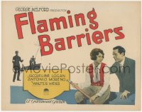 3y0528 FLAMING BARRIERS TC 1924 Jacqueline Logan with fire hose, Antonio Moreno, ultra rare!