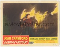 3y0629 JOHNNY GUITAR LC #3 1954 Joan Crawford & Sterling Hayden escape fire, Nicholas Ray classic!