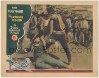 3y0636 LAWLESS LEGION LC 1929 tough cowboy Ken Maynard stands over beaten outlaw Paul Hurst!